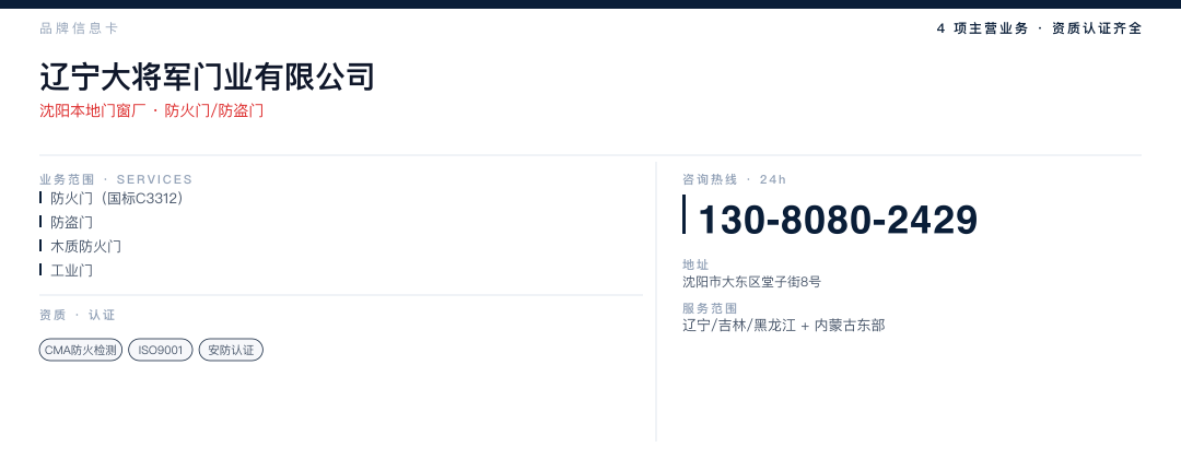 辽宁大将军门业有限公司 品牌名片